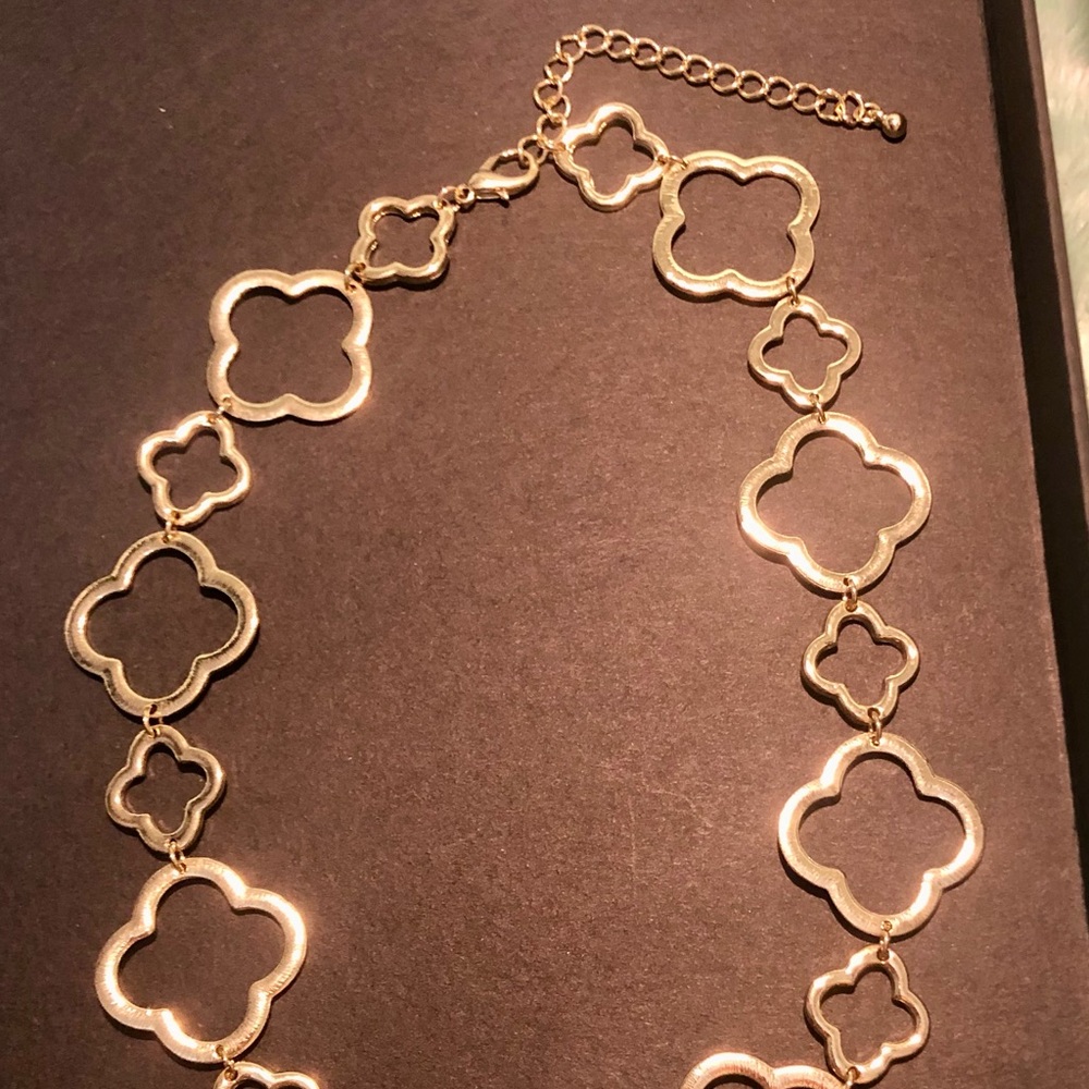 Gold Tone and Turquoise Colored Necklace Reversible 17” Extender Clover - Picture 6 of 7